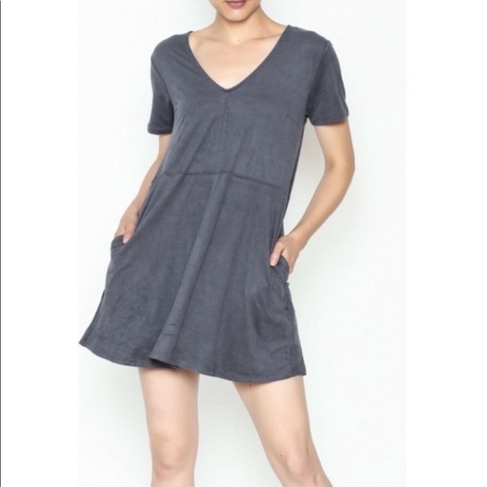 Z Supply Soft Gray Mini Dress - Small - Faux Suede